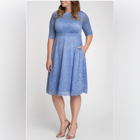 Kiyonna Blue Lace Cocktail Dress - Picture 1 of 7